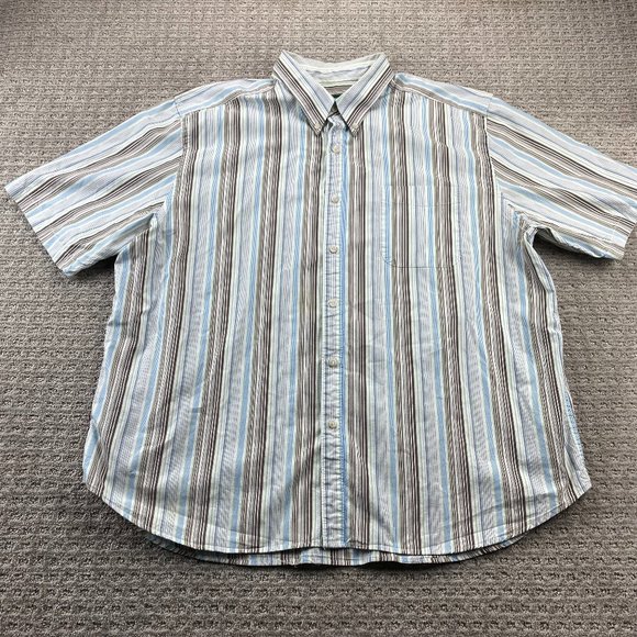 Eddie Bauer Shirt Men XXL White Brown Green Blue Striped Button Down Outdoors - Picture 1 of 13